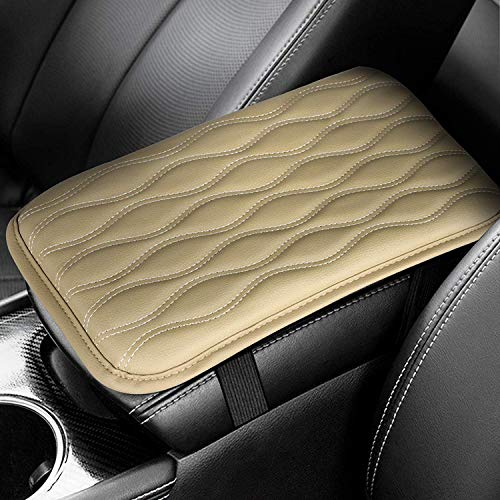 Linkhood Universal Center Console Leather Pad, Waterproof Car Armrest Seat Box Cover Protector for Most Vehicle, SUV, Truck, Car (Beige)