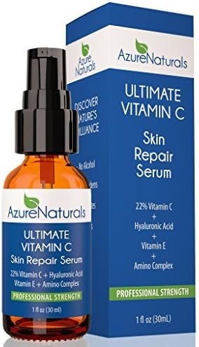 Azure Naturals - ULTIMATE Vitamin C Serum 22% Advanced Proprietary Blend Vitamin C E Ferulic + 11% Hyaluronic + 1% E + 1% Ferulic Acid + Tamanu by Azure Naturals