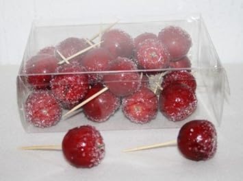 Boîte De 24 Boules De Noël En Forme De Pomme Rouge Glacée