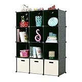 UNICOO - Multi Use DIY 12 Cube Organizer, Bookcase, Storage Cabinet, Wardrobe Closet (Regular Cube, Black)
