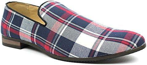 AZAR MAN Men's Plaid Checkered Slip On Loafers Modern Dress Shoes Azar
