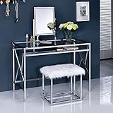 Furniture of America CM-DK6707CRM Lismore Chrome Stool Vanity Table