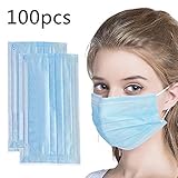 100 Pcs Disposable Face Masks - Disposable Surgical Mask Dust Breathable Earloop Antiviral Face Mask, Comfortable Medical Sanitary Surgical Mask Thick 3-Layer Masks