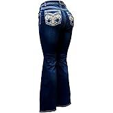 Jack David H&Y Women's 70s Trendy Sexy Rhinestone Studded Flare Fitted Bell Bottom Denim Jeans