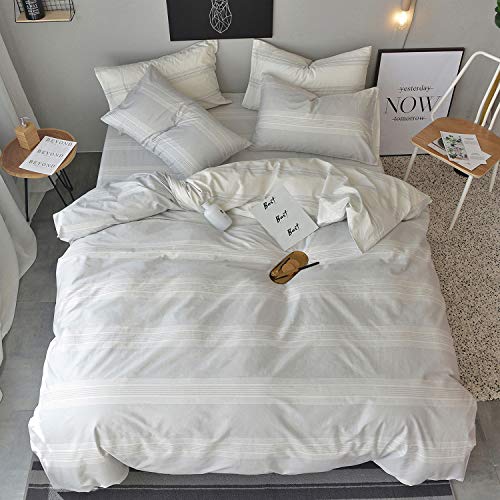OREISE-Duvet-Cover-Set-King-Size-100-Cotton-WhiteLight-Gray-Printed-Striped-Style-Reversible-Design-3Piece-Bedding-Set-1-Duvet-Cover-2-Pillow-Shams-with-Zipper-Closure-Soft-Breathable-Durable