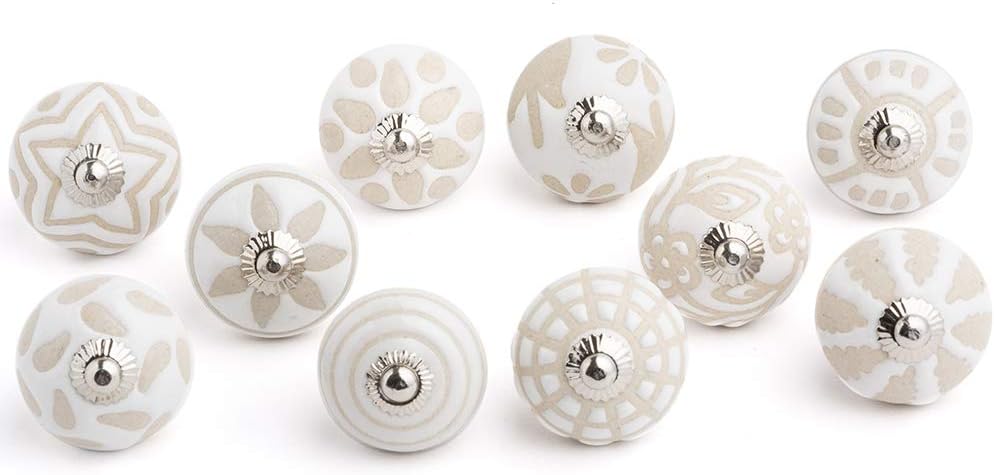 Artncraft Set Vintage Color Multi Designed Ceramic Cupboard Cabinet Door Knobs Drawer Pulls & Chrome Hardware