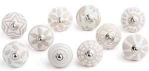 Artncraft Set Vintage Color Multi Designed Ceramic Cupboard Cabinet Door Knobs Drawer Pulls & Chrome Hardware