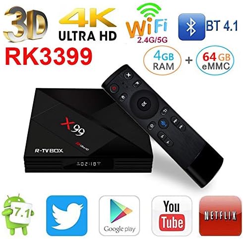 4GB RAM 64GB ROM R-TV BOX X99 Android TV Box RK3399 6 Core Android 7.1 Media Player Support BT4.1/2.4G/5G Dual WiFi/4K/3D/1000M With 2.4G Voice Control