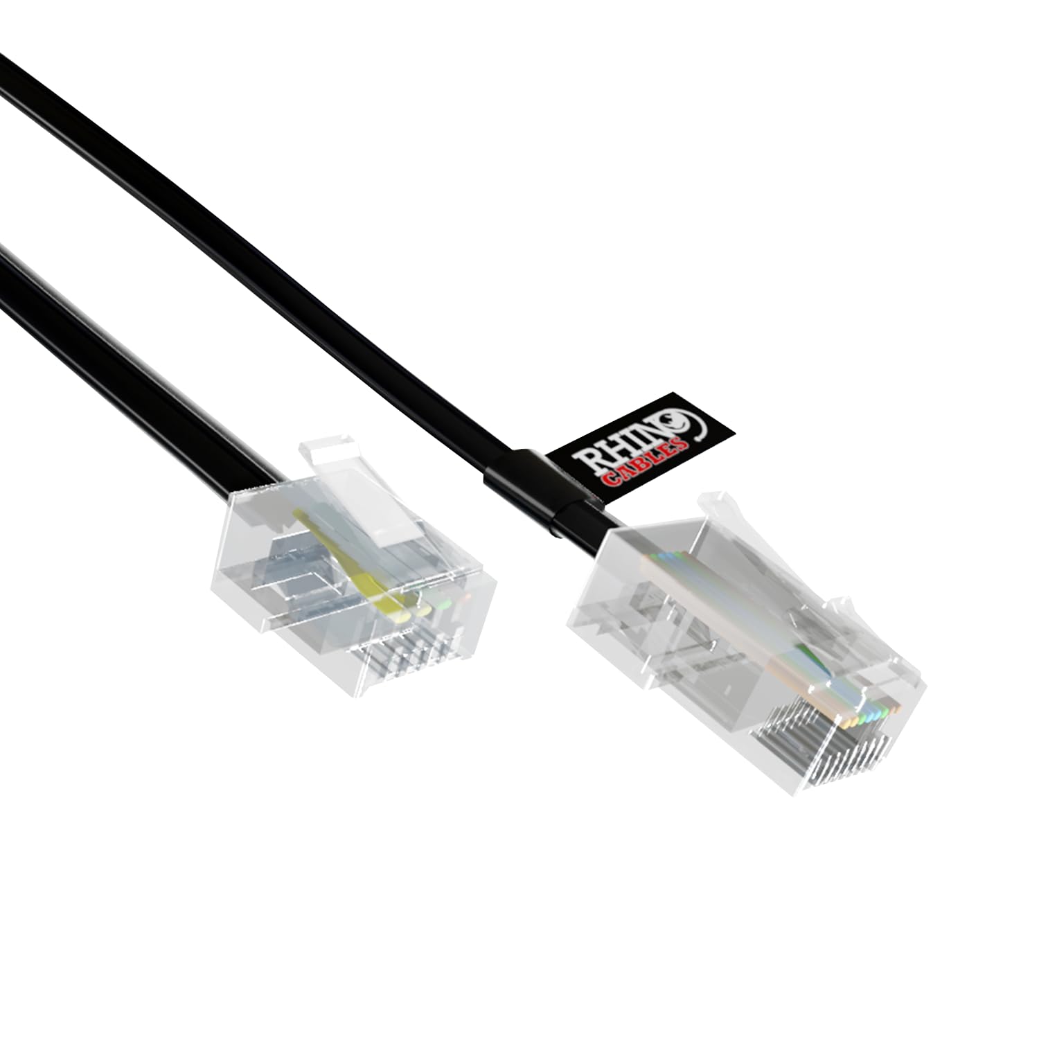 rhinocables RJ11 to RJ45 Cable - Ethernet Patch Network Lead | Reliable Router & Modem Connectivity | ADSL, VoIP, Fax & Phone Compatible | Multiple Lengths & Colours Available (15m,Black)