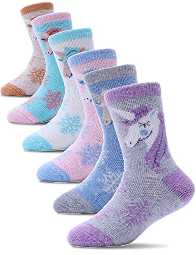 ProEtrade Merino Wool Socks for Kids Toddlers Boys Girls Thick Thermal Warm Winter Hiking Heavy Cozy Crew Socks 6 Pack
