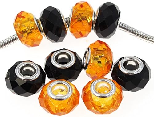 Best Wing Jewelry Set of (10) Halloween "Orange and Black" Glass Bead for Snake Chain Charm Bracelets