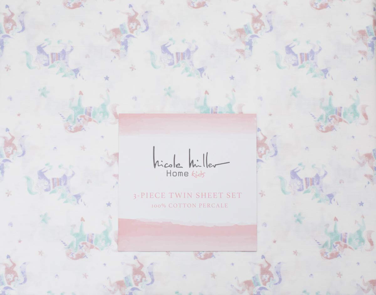 Nicole Miller Home Kids Colorful Unicorns Twin Sheet Set