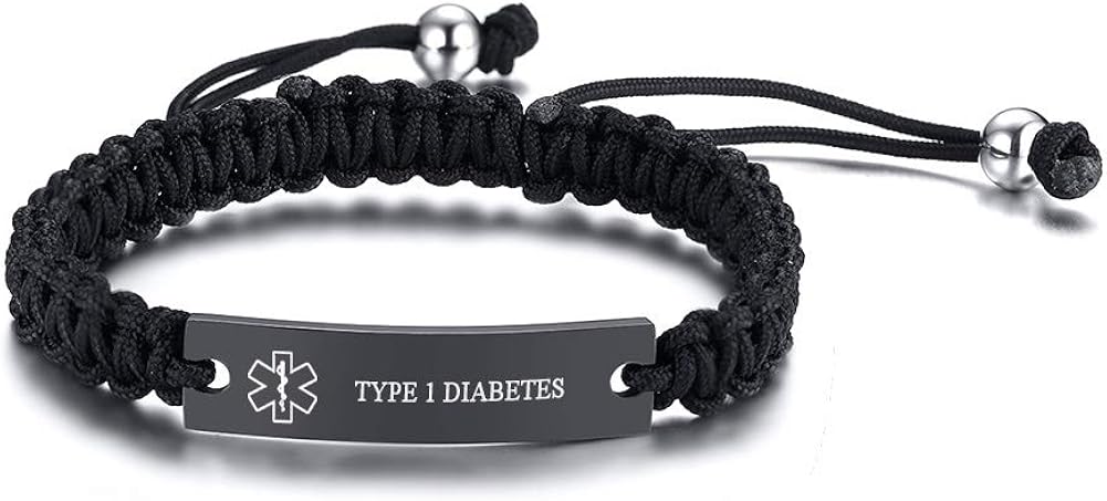 XUANPAI Custom Engraving Handmade Braided Rope Adjustable Medical Alert ID Bracelet Fits Adults & Kids