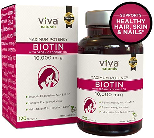 Viva Naturals Liquid Biotin Capsules (10000 mcg) - Supports Healthy Hair, Skin, and Nails (120 Softgels)