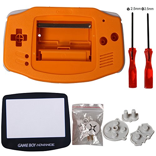eJiasu Full Parts Replacement Housing Shell Repair Part Case Cover for Nintendo Gameboy Advance GBA (1PC GBA Shell Orange with Lens and Screwdriver)