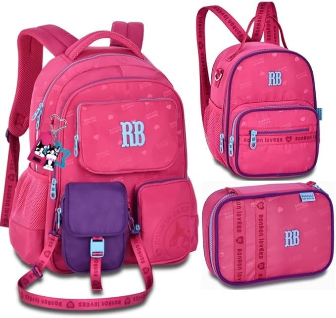 Kit Mochila de Costas Com Bolsinha Rebecca Bonbon Original Lancheira Térmica Estojo