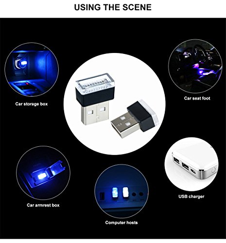 Rumfo 2Pcs Car USB Atmosphere Light, Mini USB Led Car Interior Ambient Lighting Decoration Night Light Automotive Decorative Led Lamp with USB Charging for All Cars Vehicle SUV Truck (Red) - Thumbnail 4