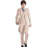 Wotoko Boys Tailcoat Suits Kids Tuxedo Boys Slim Fit 3 Piece Suits Long Tailcoat for Prom Wedding Vest Pants
