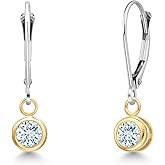 Gem Stone King 14K Two Tone Gold Gemstone Birthstone Leverback Dangle Earrings for Women | Round 4MM | Gold Jewelry for Her Mom Wife