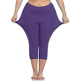 VOGUEMAX Women's Capri Leggings Plus Size Stretch and Comfy High Waisted Three-Quarter Leggings Plus