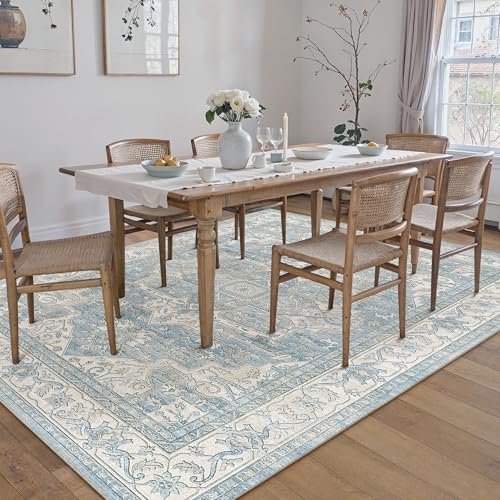 PureCozy Vintage Azul Alfombra Salon 160x230cm Habitacion Antideslizante Lavables en Lavadora Carpets Alfombras Tapete Sala Comedor Dormitorio Cocina Carpet Pelo Corto Rug Grande Rugs