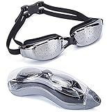 MOTINE Swimming Goggles with FREE Protective Case, Nose Clip, Ear Plugs - Pro Performance Leakproof Anti Fog Mirror Coated Lenses Swim Glasses with 100% UV Protection for Men, Women, Youth (Black)