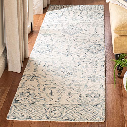 SAFAVIEH Dip Dye Collection 2'3" x 12' Blue/Ivory DDY901M Handmade Floral Premi…