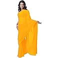 Women's Bollywood Chiffon Plain Sari Festival Uniform Saree Wrap Fabric Unstitched Blouse Piece Party Wear