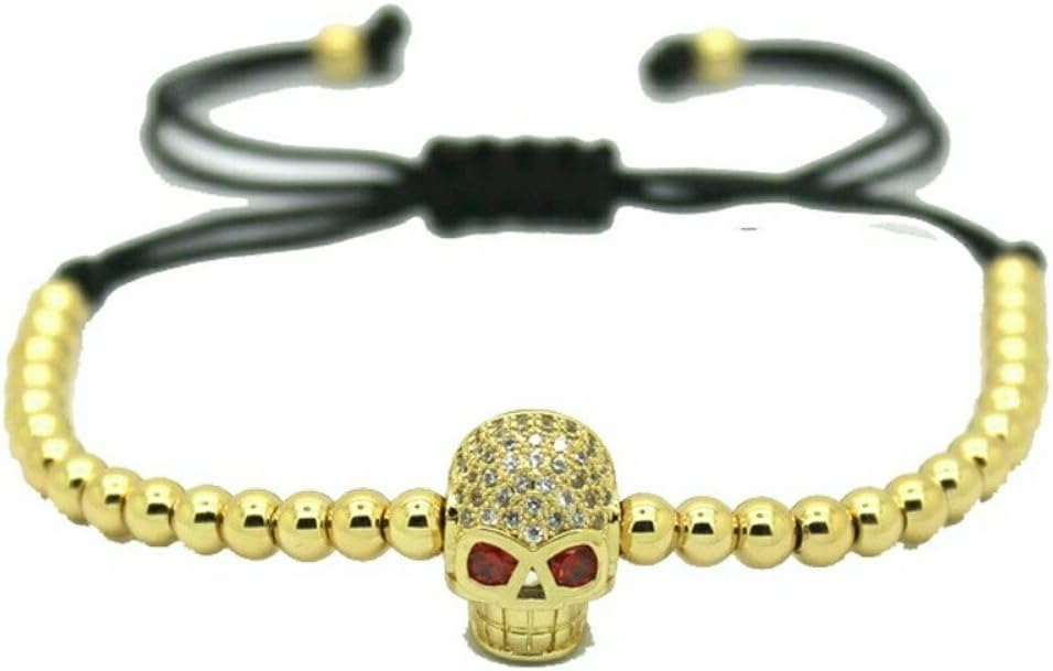 18k Gold Plated Stainless Steel Skull Beaded Bracelet