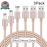 Cablex iPhone Charger 3Pack 3FT 6FT 10FT Nylon Braided Lightning Charging & Sync Charger Cord for iPhone X 8 8Plus 7 7Plus 6s 6sPlus 6 6Plus SE 5 5s 5c iPad iPod & More (Gold)