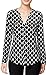 Womens Gold Zip-Pocket Shirt Blouse,Classy Black White Geo Print Long Work Top