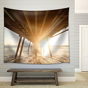 Wooden Bridge at Sunset - Fabric Wall Tapestry Home Decor - 51x60 inches