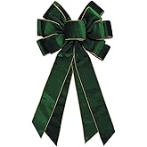 Vintage Green Wreath Bow - 20 * 11 Inch Golden Edged Velvet Tree Topper Ornament for Xmas, Winter, Home, Outdoor, Indoor, Party