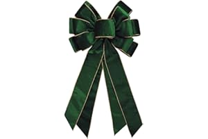 ANSHOME Vintage Green Wreath Bow - 20 * 11 Inch Golden Edged Velvet Tree Topper Ornament for Xmas, Winter, Home, Outdoor, Indoor, Party
