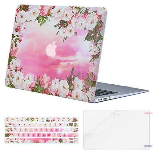 MOSISO Plastic Pattern Flower Hard Case Shell with Keyboard Cover with Screen Protector for MacBook Air 13 Inch (Model: A1369 and A1466), Fantasy Sunrise Blooming Peony