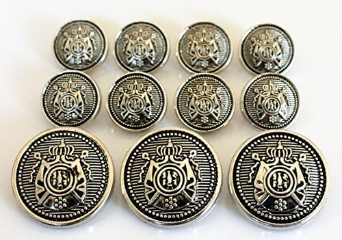 YCEE 11 Piece Vintage Antique Silver Metal Blazer Button Set - King's Crowned, Spears and Phoenix Crest - For Blazer, Suits, Sport Coat, Uniform, Jacket