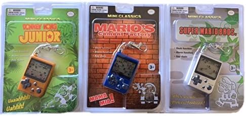 Nintendo Mini Classics Donkey Kong Junoir, Mario's Cement Factory &amp; Super Mari Bros. Handheld Games with Keychain Bundle