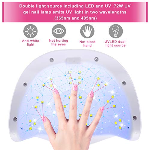 UV Nail Lamp 72W LED UV Nail Dryer with Sensor 4 Timer Setting Professional UV Gel Nail Lamp with UV Shield Glove for Led UV Builder Gel Finger Nail Polish