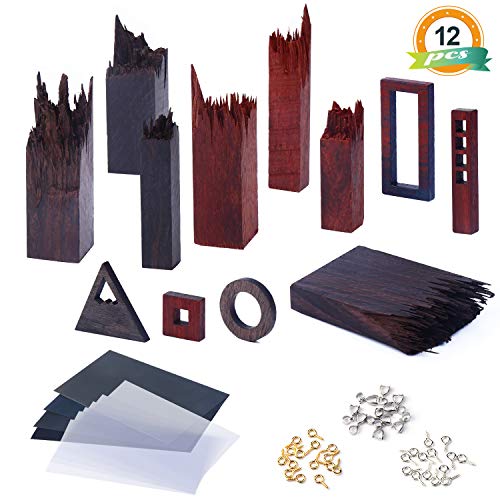 12PCS Wooden Pieces for Epoxy Resin Crafts, LET' S Resin Wood Frame Pendant Accessories, Mixed Colors Wooden Resin Kit for Jewelry Making Supplies, Resin Pendant, Earring, Necklace Crafts DIY