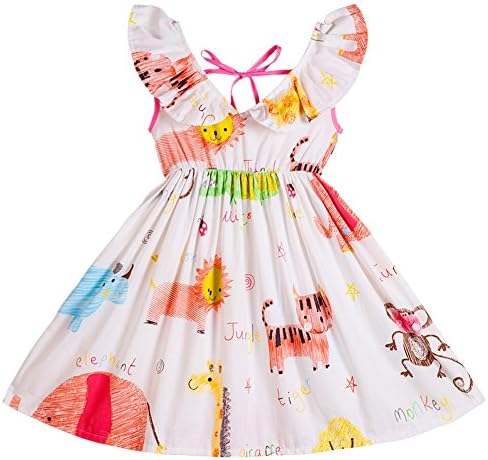 Kseniya Kids Big Little Girls' V Neck Dresses Animal Print Flower Summer Girl Casual Dress Cotton (2-3y)