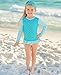 RuffleButts Aqua Striped Polka Long Sleeve Rash Guard Bikini - 2T