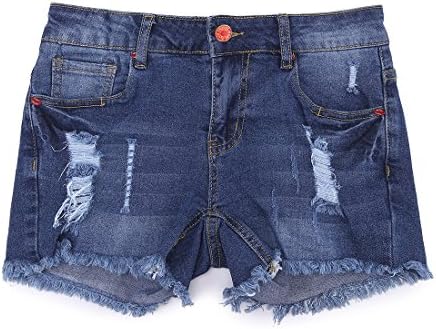Goddess Area Women's Casual Mid Waisted Distressed Ripped Stretch Denim Girl's Shorts Jeans (13, Blue)