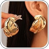 Oversized Matte Gold Earrings for Women Vintage Chunky Big Irregular Dangle Earring Trendy Unique Silver Leaf Statement Jewelry Hip Hop Accessories