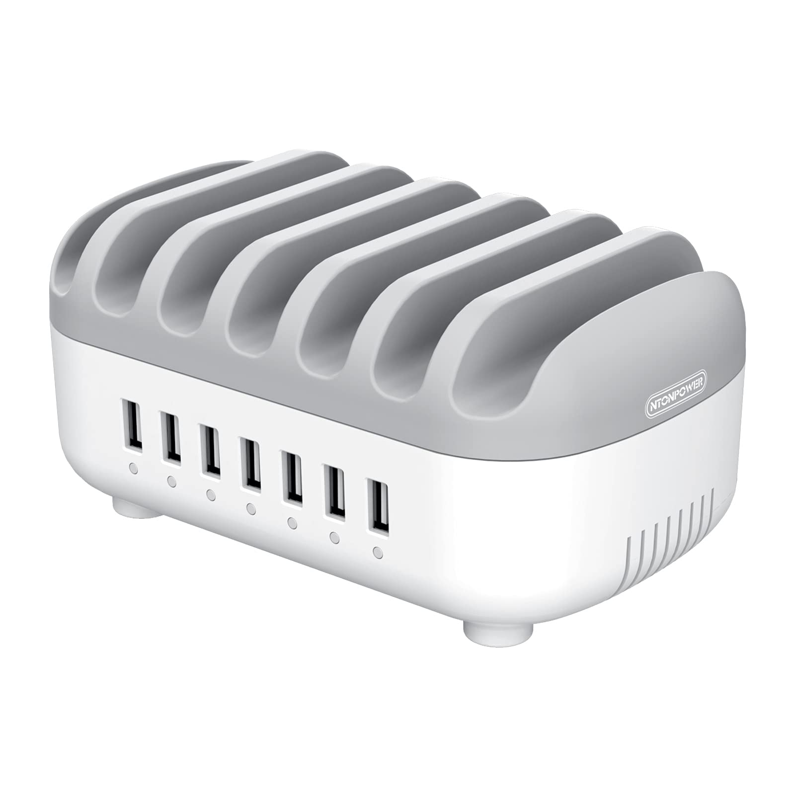 Charging Station with 7 USB NTONPOWER Multi USB Charger 70W for Docking Multiple Devices with Phone Tablet Stand and Fully Charged Indicators-Grey