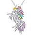 ALoveSoul Silver Tone Little Princess Rainbow Unicorn Pendant Girl Ladies Fashion Necklace Gift for Women