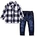 FERENYI Boys Clothes Outfits Suit Kids Long Sleeve Dennim/Plaid Shirt+Pants Jeans Toddler Boy Clothing Set (2-3 Years, White)
