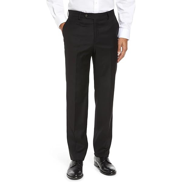 Men's Classic Fit Flat Front Dress Pants Expandable Waist