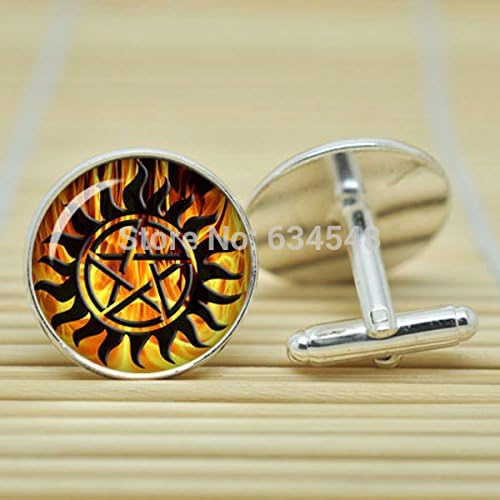 Pretty Lee Winchester Anti Demon Tattoo Supernatural In Silver Cufflinks Glass Cabochon Cufflinks C3430