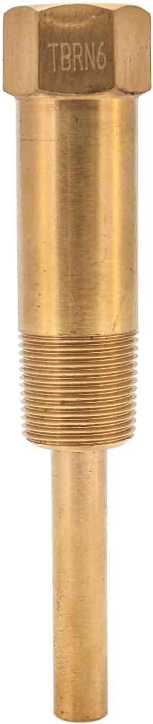 Winters TBR Series Brass Bi-Metal Threaded Thermowell, 6" Stem, 3/4" NPT Male x 1/2" Female NPT, 2" Lag length