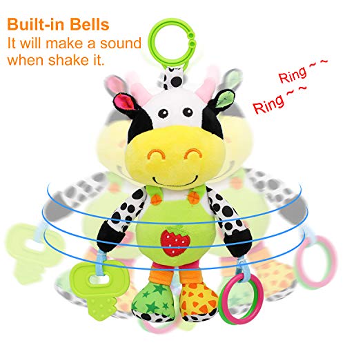 MARUMINE Baby Car Seat Toys with 24 Music and Teether (Cow)